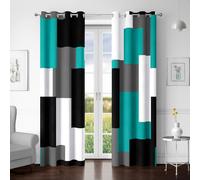 Tyrot Teal/Turquoise 100% Blackout Curtains for Bedroom 72 inch Length 2 Panels Set White Grey Modern Abstract Geometric Black Out Curtains Room Darkening Window Drapes for Living Room, 52Wx72L