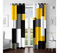 Tyrot Yellow 100% Blackout Curtains for Bedroom 72 inch Length 2 Panels Set White Grey Modern Abstract Geometric Black Out Curtains Insulated Room Darkening Window Drapes for Living Room, 52Wx72L