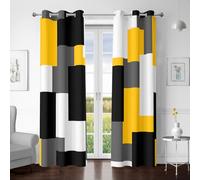 Tyrot Yellow 100% Blackout Curtains for Bedroom 72 inch Length 2 Panels Set White Grey Modern Abstract Geometric Black Out Curtains Insulated Room Darkening Window Drapes for Living Room, 42Wx72L