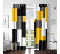 Tyrot Yellow 100% Blackout Curtains for Bedroom 96 Inch Long 2 Panels Mustard Yellow Grey Modern Abstract Geometric Blackout Curtains Room Darkening Window Curtains for