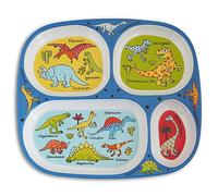 Tyrrell Katz Divider Plate in Blue with 4 Sections and Dinosaurs Design - Dishwasher Safe Melamine Kids Compartment Tray - 24 x 21 x 2 cm