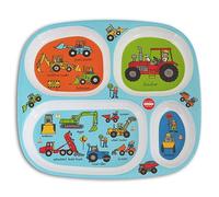 Tyrrell Katz Divider Plate in Blue with 4 Sections and Trucks Design - Dishwasher Safe Melamine Kids Compartment Tray - 24 x 21 x 2 cm