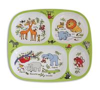 Tyrrell Katz Divider Plate in Green with 4 Sections and Jungle Design - Dishwasher Safe Melamine Kids Compartment Tray - 24 x 21 x 2 cm