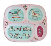 Tyrrell Katz Divider Plate in Pink with 4 Sections and Unicorns Design - Dishwasher Safe Melamine Kids Compartment Tray - 24 x 21 x 2 cm
