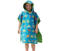 Tyrrell Katz Kids Dinosaur Hooded Poncho Towel, Blue, Microfibre, Quick Dry, Beach Swim Bath Changing Robe for Boys & Girls, Age 2-6