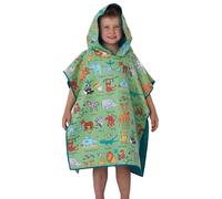Tyrrell Katz Kids Jungle Hooded Poncho Towel, Green, Microfibre, Quick Dry, Beach Swim Bath Changing Robe for Boys & Girls, Age 2-6
