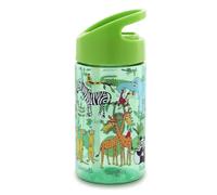 Tyrrell Katz Kids Jungle Printed Flip Top Drinking Bottle in Green with Straw - Dishwasher Safe Lightweight Children's School Water Flask - 400 ml