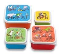 Tyrrell Katz Kids Snack Boxes with Animals on Bikes Print - Children's 4 Piece Set - Freezer Safe Square Food Storage Containers