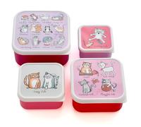 Tyrrell Katz Kids Snack Boxes with Cats theme Print - Children's 4 Piece Set - Freezer Safe Square Food Storage Containers