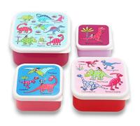 Tyrrell Katz Kids Snack Boxes with Cute Dinosaur Print - Children's 4 Piece Set - Freezer Safe Square Food Storage Containers