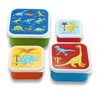 Tyrrell Katz Kids Snack Boxes with Dinosaur Print - Children's 4 Piece Set - Freezer Safe Square Food Storage Containers