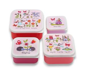 Tyrrell Katz Kids Snack Boxes with Secret Garden Print - Children's 4 Piece Set - Freezer Safe Square Food Storage Containers