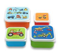 Tyrrell Katz Kids Snack Boxes with Trucks Print - Children's 4 Piece Set - Freezer Safe Square Food Storage Containers