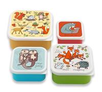 Tyrrell Katz Kids Snack Boxes with Woodland Animals theme Print - Children's 4 Piece Set - Freezer Safe Square Food Storage Containers