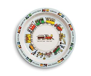 Tyrrell Katz Kids Trains Printed Plate in Melamine - Dishwasher Safe Children's Outdoor Dining Everyday Tableware - 21.5 cm Diameter