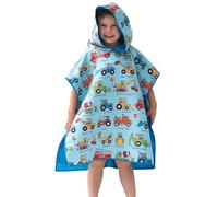 Tyrrell Katz Kids Trucks Hooded Poncho Towel, Blue, Microfibre, Quick Dry, Beach Swim Bath Changing Robe for Boys & Girls, Age 2-6