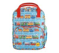Tyrrell Katz Trains Blue Printed Backpack - Double Zip Kids School Rucksack with Bottle Pocket, Twin Handles & Adjustable Straps · Fits A4 Books · Made from Recycled Polyester