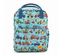 Tyrrell Katz Trucks Printed Backpack in Blue - Double Zip Kids School Rucksack with Bottle Pocket, Twin Handles & Adjustable Straps · Fits A4 Books · Made from Recycled Polyester