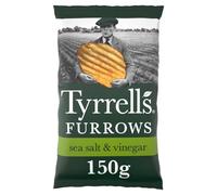 Tyrrells Crisps Furrows SEA SALT & VINEGAR 150g Sharing Bag - Hand-cooked & spun for an exquisite fresh taste. No artificial ingredients (No artificial flavour, colours or MSG)