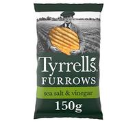 Tyrrells Crisps Furrows SEA SALT & VINEGAR Sharing Crisps 150g (Multipack BOX of 8 Bags) - Hand-cooked & spun for an exquisite fresh taste. No artificial flavour, colours or MSG