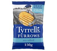 Tyrrells Crisps Furrows SEA SALTED 150g Sharing Bag - Hand-cooked & spun for an exquisite fresh taste. No artificial ingredients (No artificial flavour, colours or MSG)
