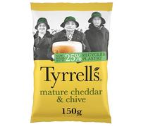 Tyrrells Crisps MATURE CHEDDAR & CHIVE Crisps 150g Bag - Hand-cooked & spun for an exquisite fresh taste. No artificial ingredients (No artificial flavour, colours or MSG)
