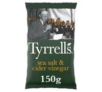 Tyrrells Crisps SEA SALT & CIDER VINEGAR 150g Sharing Bag - Hand-cooked & spun for an exquisite fresh taste. No artificial ingredients (No artificial flavour, colours or MSG)