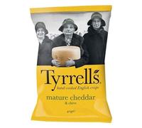 Tyrrells Hand-Cooked English Crisps - Simply Irresistible Crunchy Snacks (24 Bags x 40g, Cheddar Cheese & Chives)