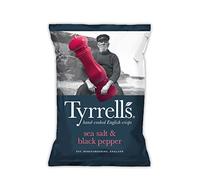 Tyrrells Crisps SEA SALT & BLACK PEPPER Sharing Crisps 150g Bag - Hand-cooked & spun for an exquisite fresh taste. No artificial flavour, colours or MSG