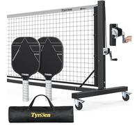 TYRSEN Pro Pickleball Net Set, T700 Carbon Fiber Paddles + 22ft Tournament Net with Locking Wheels, Heavy Duty Frame, Hand Crank Tension System, Anti-Sag for Indoor Outdoor Court (Black)