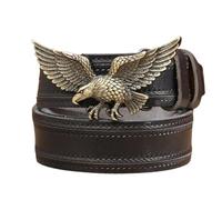 TYRUEIWO Men's Western Cowhide Belts with Engraved Soaring Eagle Bronze Buckle, Genuine Full Grain Leather Embossed Strap(Black,110cm/43)