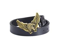 TYRUEIWO Mens Womens Western Snap Belt With Engraved Fly Eagle Gold Buckle,hand Made Leather Strap For Dress & Casual Wear(Black,95cm/37)