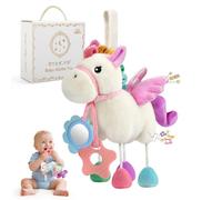 TYRY.HU Baby Pram Toy,Rattle Horse Sensory Developmental Toy,Crinkle Paper,Teether & Safety Mirror,Soft Plush Stroller & Cot Hanging for Babies Newborn 0 3 6 12 Months