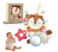 TYRY.HU Baby Rattle Toy with Strap,Lion Pram Toy,Soft Plush Stroller & Cot Hanging Toy with Star Teether,Mirror & Crinkle Sounds for Newborn Babies,Calming Sleeping Gift for Infants 0 3 6 12 Months