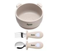 TYRY.HU Personalised Baby Weaning Set,Includes Bowls with Suction,Spoon and Fork Set,Silicone Feeding Set Learn to Use Toddler