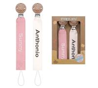 TYRY.HU Personalised Dummy Clips for Baby Soft Webbing Pacifer Chain Holder | DIY Customized Name Pacifer Clip Unisex Newborn Universal Baby Shower 2Pack Pink+White