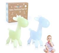 TYRY.HU Teething Toys for Baby Teether Cute Giraffe Shape Silicone 0-12 Months,Soft Chew Toy with Textured Surface for Gum Relief,Easy to Clean,BPA Free 2 Pack Green & Blue