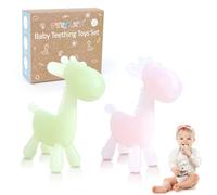 TYRY.HU Teething Toys for Baby Teether Cute Giraffe Shape Silicone 0-12 Months,Soft Chew Toy with Textured Surface for Gum Relief,Easy to Clean,BPA Free 2 Pack Green & Pink