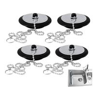 Tyrzol 4 Pcs Sink Plug Universal Bath Kitchen Replacement with Chain Drain Stopper Bathtub Hanging Design Bathroom Accessory Cover