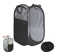 Tyrzol Large Washing Basket Collapsible Mesh Collapsible Washing Basket Pop up Laundry Hamper Basket with Side Pocket Laundry Hampers Mesh Laundry Baskets with Handles for Bathroom College Dorm Black