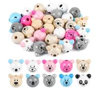 TYSM-CC Pack of 30 Wooden Beads with Cute Faces for Worm and DIY Projects, 25 mm Natural DIY Craft Beads with Hole, Perfect for Creative Jewellery Making such as Jewellery