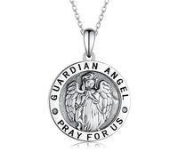 TYSO Saint Michael Medal/Guardian Angel Necklace 925 Sterling Silver for Women Men, Sterling Silver, No Gemstone