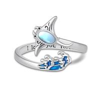 TYSO Sea Turtle Manta Ray 925 Sterling Silver Sea Creature Ocean Wave Open Ring Adjustable I Love You Forever Jewelry Gifts for Women, Large, Sterling Silver, No Gemstone