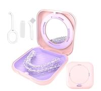 TYSORETY Retainer Case Slim Aligner with Vent Holes, Compatible with Invisalign, Mouth Guard Cases with Mirror, Cute Orthodontic Retainer Case with Retainer Removal Tool and Brush (Pink)