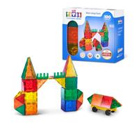 TYTAN Magnetic Tiles 100-Piece Building Set by ZURU - Colourful STEM Construction Toy with Assorted Shapes, Wheeled Base for Movable Builds, and Carry Bag for Easy Storage, for Kids Ages 3+