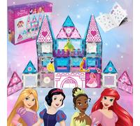 Tytan Official Disney Princess Magnetic Tile Castle - 70-Piece STEAM Toy with Vibrant Tiles Reusable Disney Princess Stickers Dry-Erase Decals