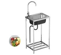 TYTFTDLD Independent Stainless Steel Sink, Kitchen Sink, Suitable for Indoor and Outdoor Use, Practical Kitchen Sink with Stainless Steel Frame and Drain Pipe Suitable for Outdoor Use [42 x 37 x 82 cm