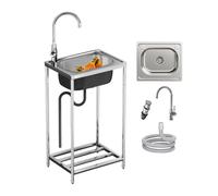 TYTFTDLD Stainless Steel Kitchen Sink Single Sink Single Sink Home Mobile Stainless Steel Sink Single Sink Kitchen Sink with Workbench and Storage Shelves [42 x 37 x 17 cm]