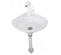 TYTFTDLD Wall-Mounted Sink Plastic Mini Washbasin Garden Sink Caravan Sink with Improved Version Plastic Tap and Drain Pipe 39.5 x 27.5 x 11 cm, White