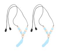 TYTOGE Sensory Necklace, 2pcs Soft Silicone Chew Necklace with Feather Pendant for Kids, Beech Wood Sensory Toys for Hair Chewing and Nail Biting (Blue)